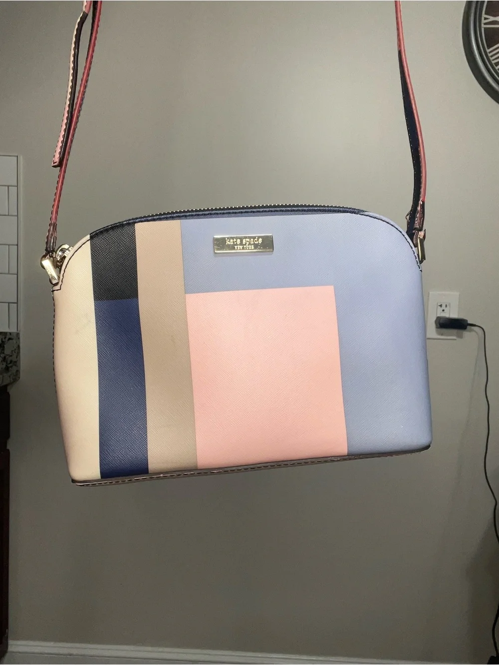 kate spade Colorblock Pastel Dome Crossbody in Light Blue, Pink, Cream & Navy